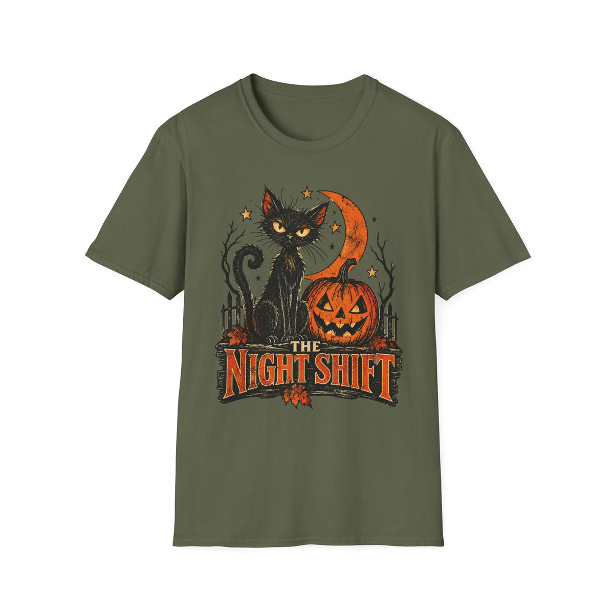 The Night Shift Black Cat Halloween Shirt, Vintage Halloween Cat T-Shirt, Retro Pumpkin Spooky Season Tee