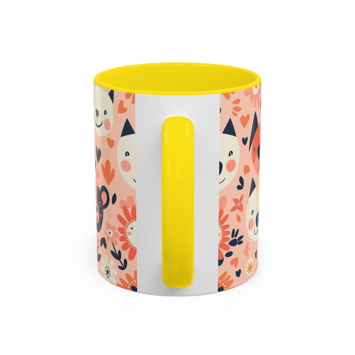 Whimsical Woodland Animals Mug, Cute Fox & Bear Coffee Cup, Peach and Navy Forest Friends Gift