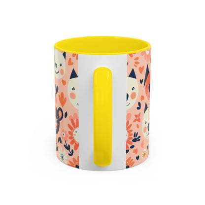 Whimsical Woodland Animals Mug, Cute Fox & Bear Coffee Cup, Peach and Navy Forest Friends Gift