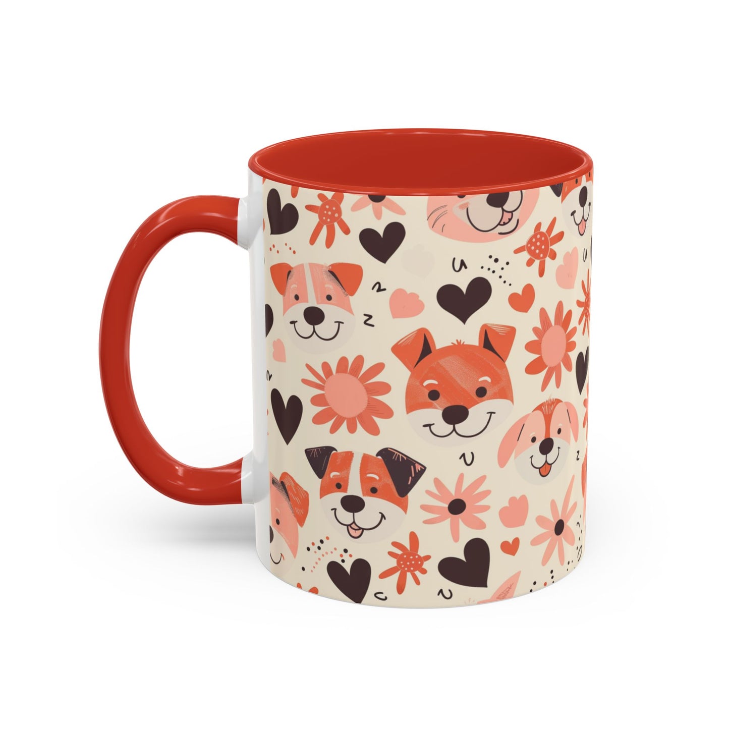 Sweet Puppy Mug, Peach and Cream Dog Lover Coffee Cup, Cute Floral Animal PatternDog Mom Gift