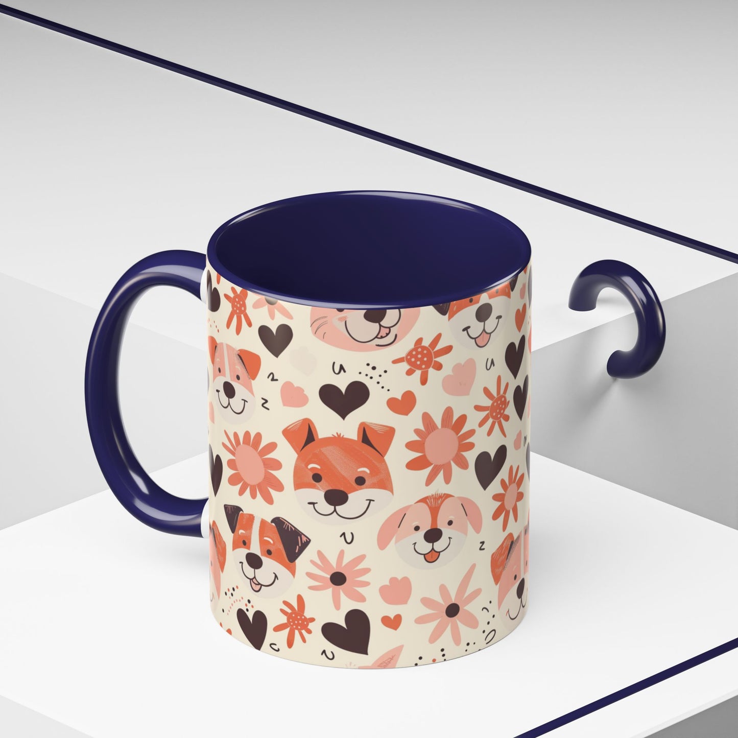 Sweet Puppy Mug, Peach and Cream Dog Lover Coffee Cup, Cute Floral Animal PatternDog Mom Gift