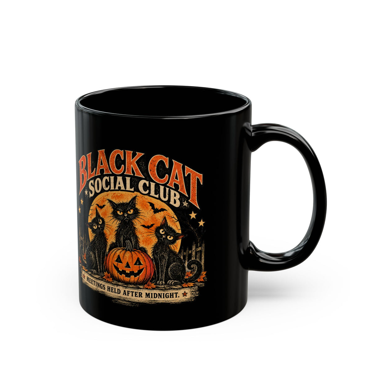 Black Cat Social Club Mug, Vintage Halloween Coffee Mug, Spooky Black Cat Gift, Retro Halloween Cat Mug