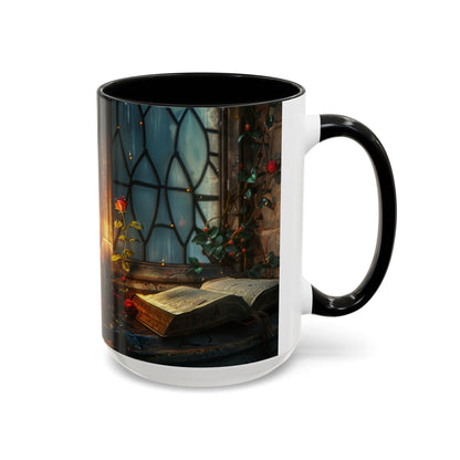 Candlelight Study Mug, Gothic Book and Roses Coffee Cup, Cozy Dark Academia Library Gift, Anniversary, Soft Atmosphere