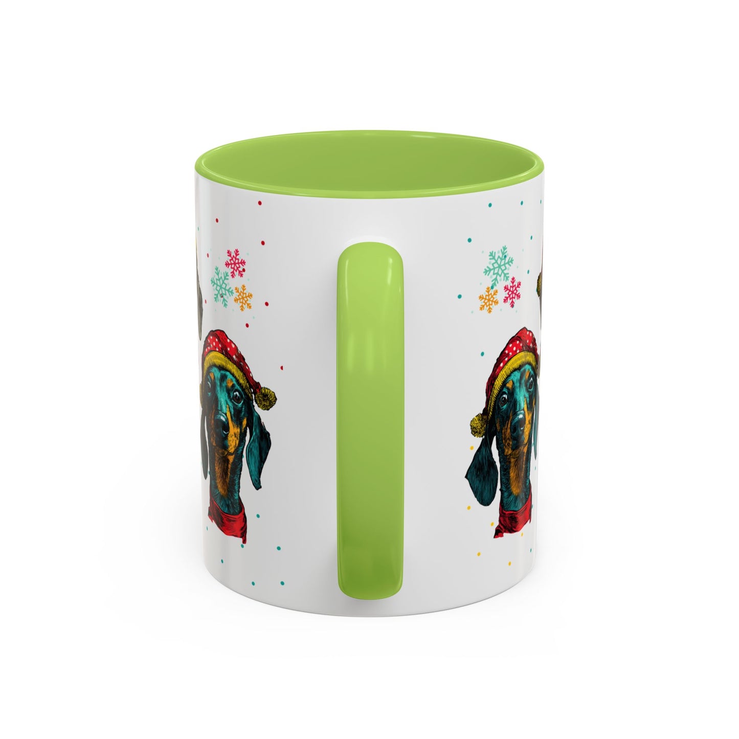 Dachshund Christmas Mug - Holiday Wiener Dog Cup - Cute Doxie Dog Lover Gift - Santa Hat Dachshund Coffee Mug - Colorful Dog Art Mug