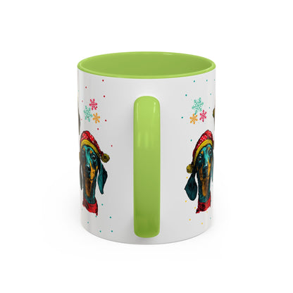 Dachshund Christmas Mug - Holiday Wiener Dog Cup - Cute Doxie Dog Lover Gift - Santa Hat Dachshund Coffee Mug - Colorful Dog Art Mug
