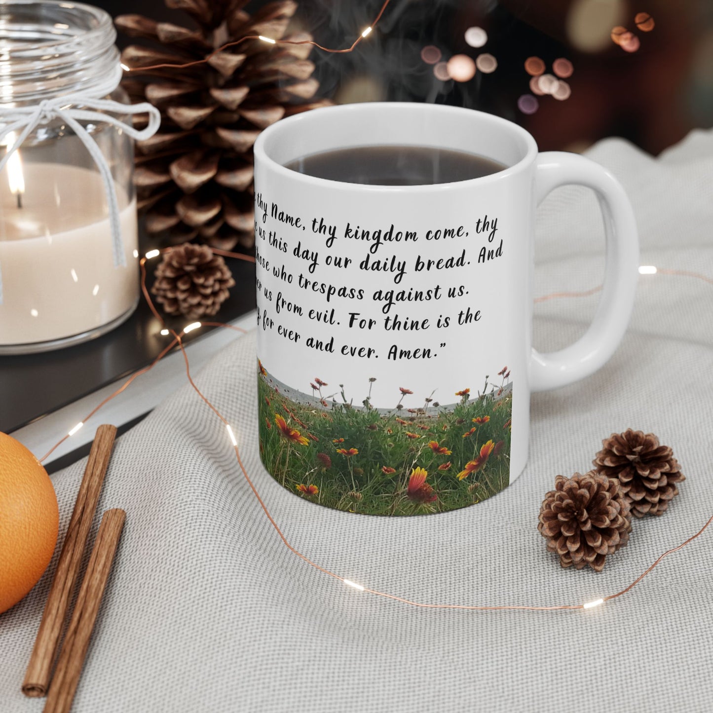 Lords Prayer Mug - Christian Scripture Coffee Cup, Galveston Bay Photo, Faith Gift, Bible Verse Mug, Prayer Morning Devotional Cup