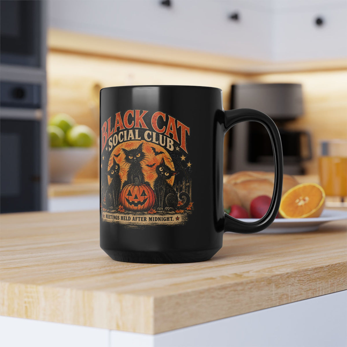 Black Cat Social Club Mug, Vintage Halloween Coffee Mug, Spooky Black Cat Gift, Retro Halloween Cat Mug