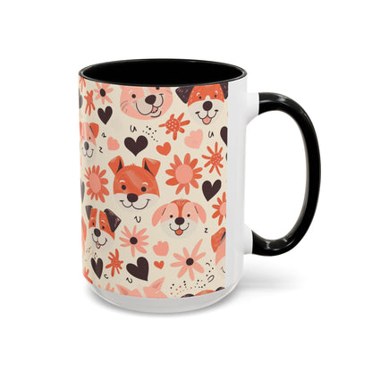 Sweet Puppy Mug, Peach and Cream Dog Lover Coffee Cup, Cute Floral Animal PatternDog Mom Gift