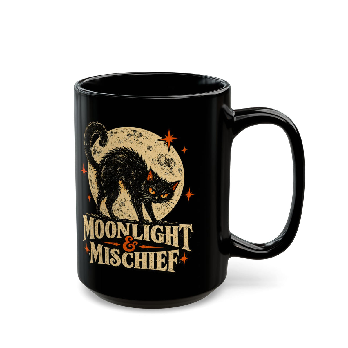 Moonlight & Mischief Black Cat Mug, Vintage Halloween Coffee Mug, Spooky Cat Gift, Retro Halloween Mug
