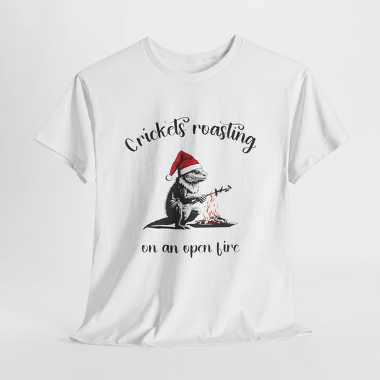 Crickets Roasting Bearded Dragon Christmas Shirt Funny Reptile Lover Tee Cute Lizard Holiday Gift Beardie Pet Graphic TShirt