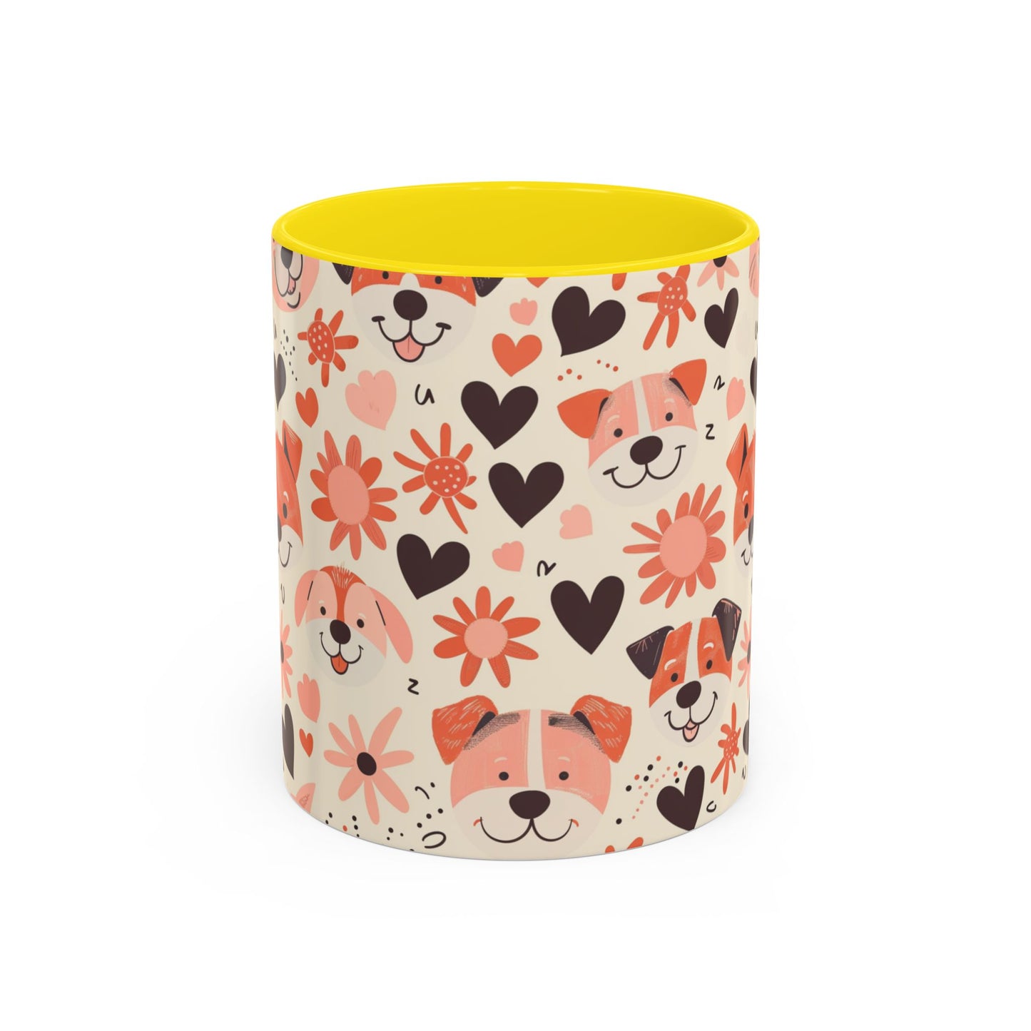 Sweet Puppy Mug, Peach and Cream Dog Lover Coffee Cup, Cute Floral Animal PatternDog Mom Gift