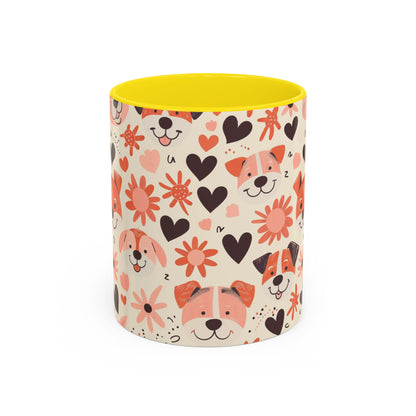 Sweet Puppy Mug, Peach and Cream Dog Lover Coffee Cup, Cute Floral Animal PatternDog Mom Gift