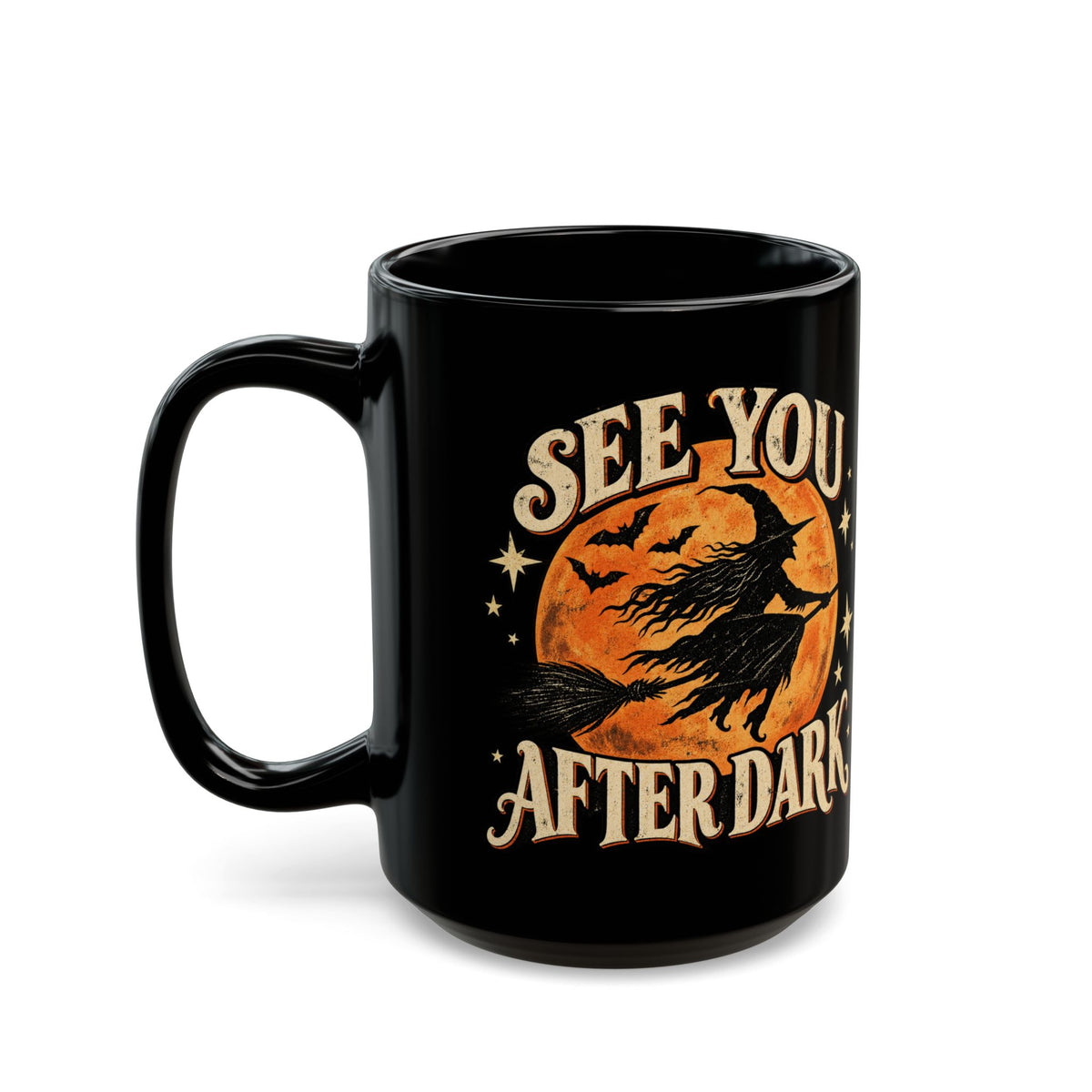 See You After Dark Halloween Mug, Vintage Witch Coffee Cup, Spooky Black Cat & Witch Mug, Retro Halloween Gift