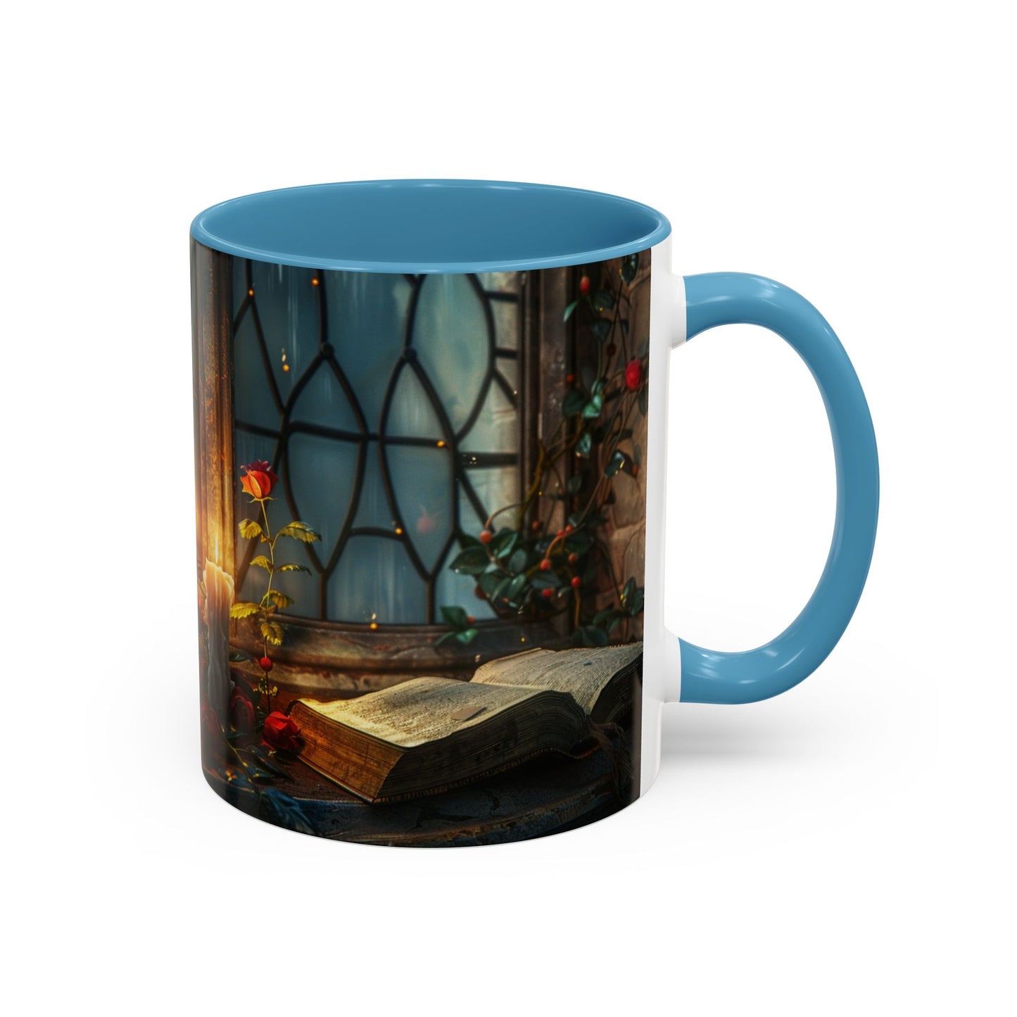 Candlelight Study Mug, Gothic Book and Roses Coffee Cup, Cozy Dark Academia Library Gift, Anniversary, Soft Atmosphere