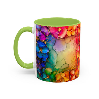 Vibrant Geode Heart Mug, Alcohol Ink Abstract Rainbow Coffee Cup, Colorful Crystal Art Design, Positive Energy Gift, Artistic Boho Mug