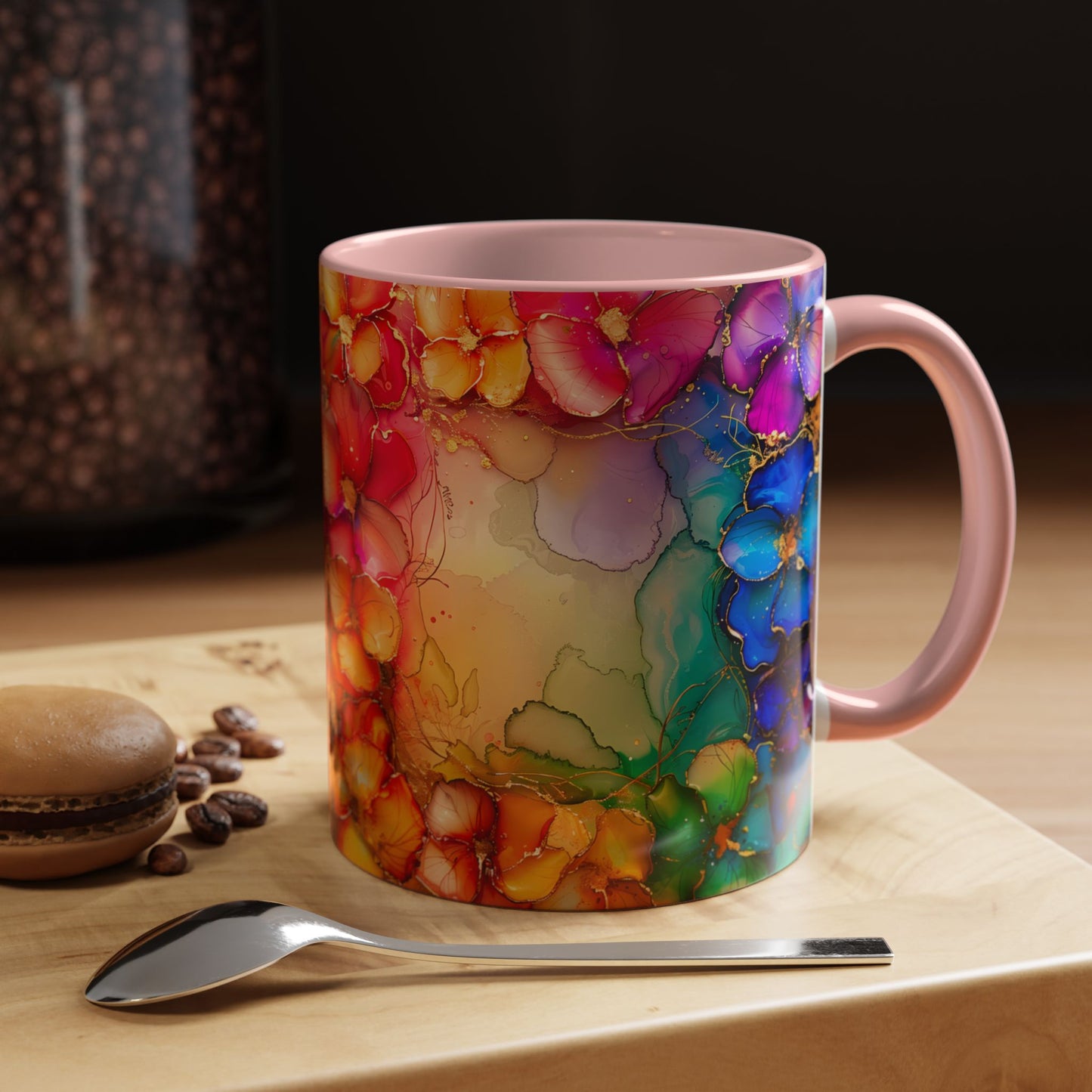 Vibrant Geode Heart Mug, Alcohol Ink Abstract Rainbow Coffee Cup, Colorful Crystal Art Design, Positive Energy Gift, Artistic Boho Mug