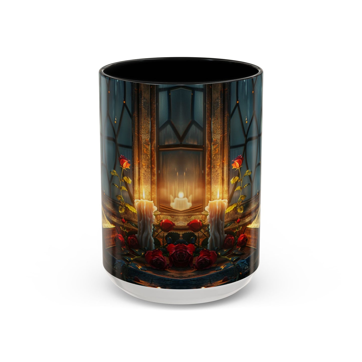 Candlelight Study Mug, Gothic Book and Roses Coffee Cup, Cozy Dark Academia Library Gift, Anniversary, Soft Atmosphere