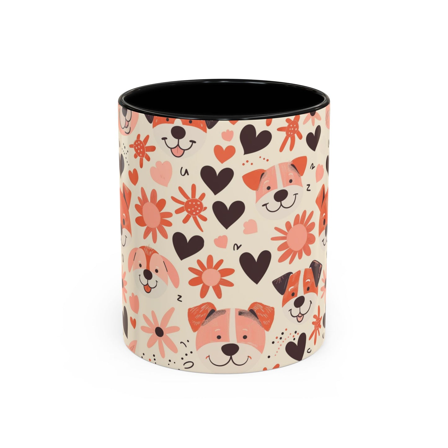 Sweet Puppy Mug, Peach and Cream Dog Lover Coffee Cup, Cute Floral Animal PatternDog Mom Gift