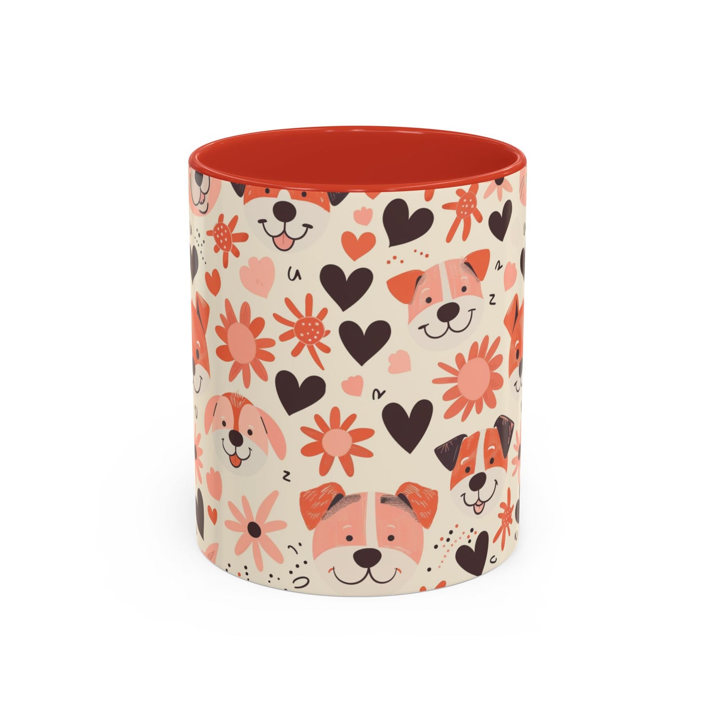 Sweet Puppy Mug, Peach and Cream Dog Lover Coffee Cup, Cute Floral Animal PatternDog Mom Gift