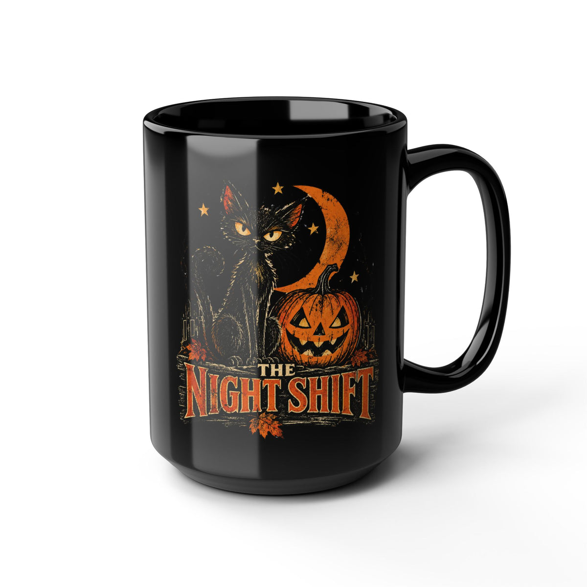 Night Shift black cat pumpkin mug | Halloween coffee mug