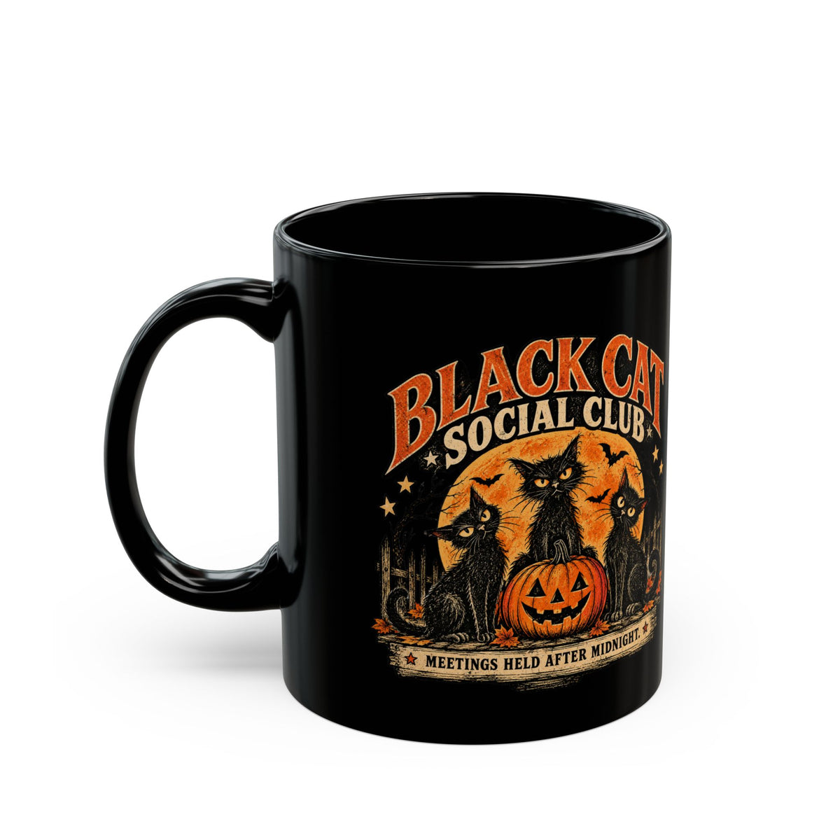 Black Cat Social Club Mug, Vintage Halloween Coffee Mug, Spooky Black Cat Gift, Retro Halloween Cat Mug