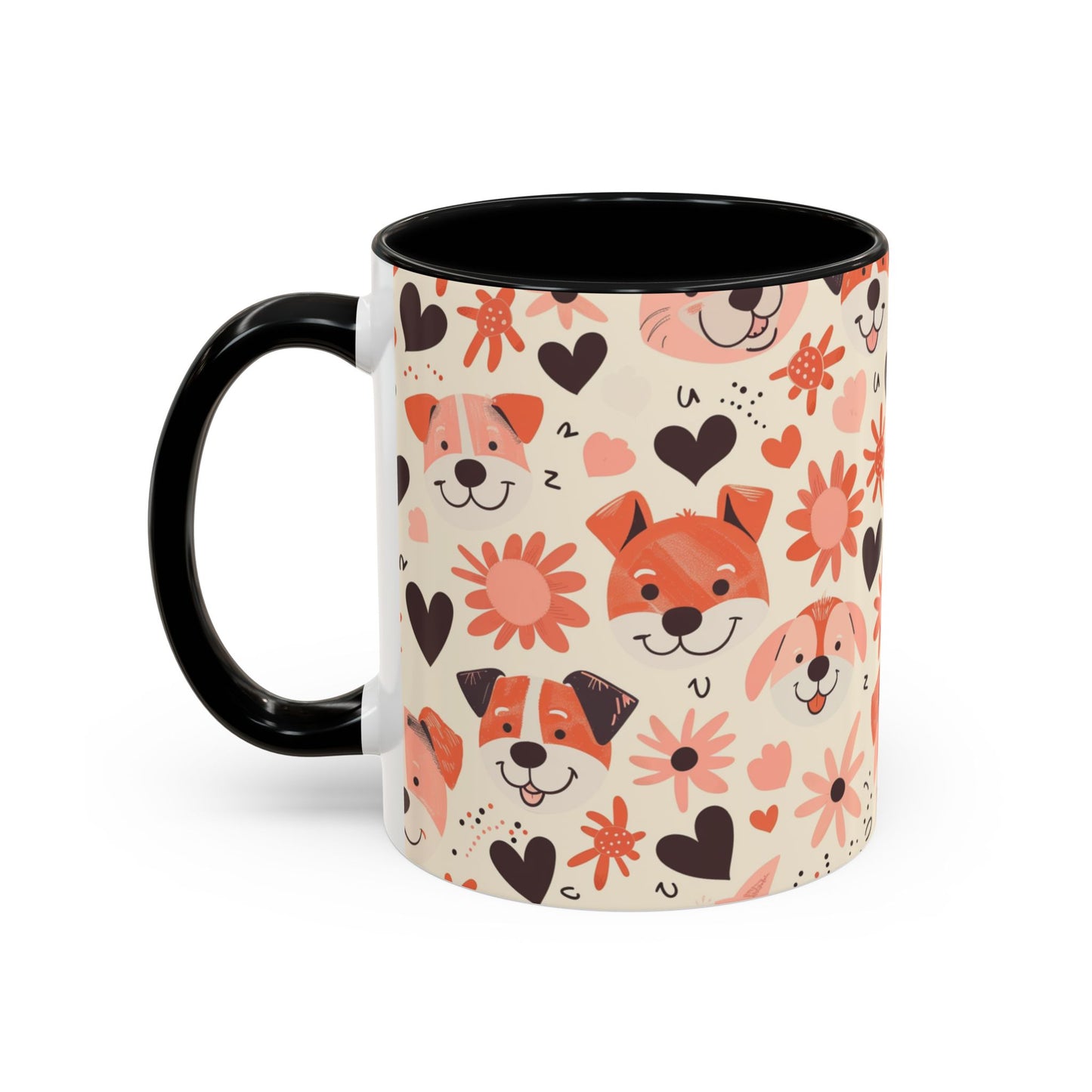 Sweet Puppy Mug, Peach and Cream Dog Lover Coffee Cup, Cute Floral Animal PatternDog Mom Gift