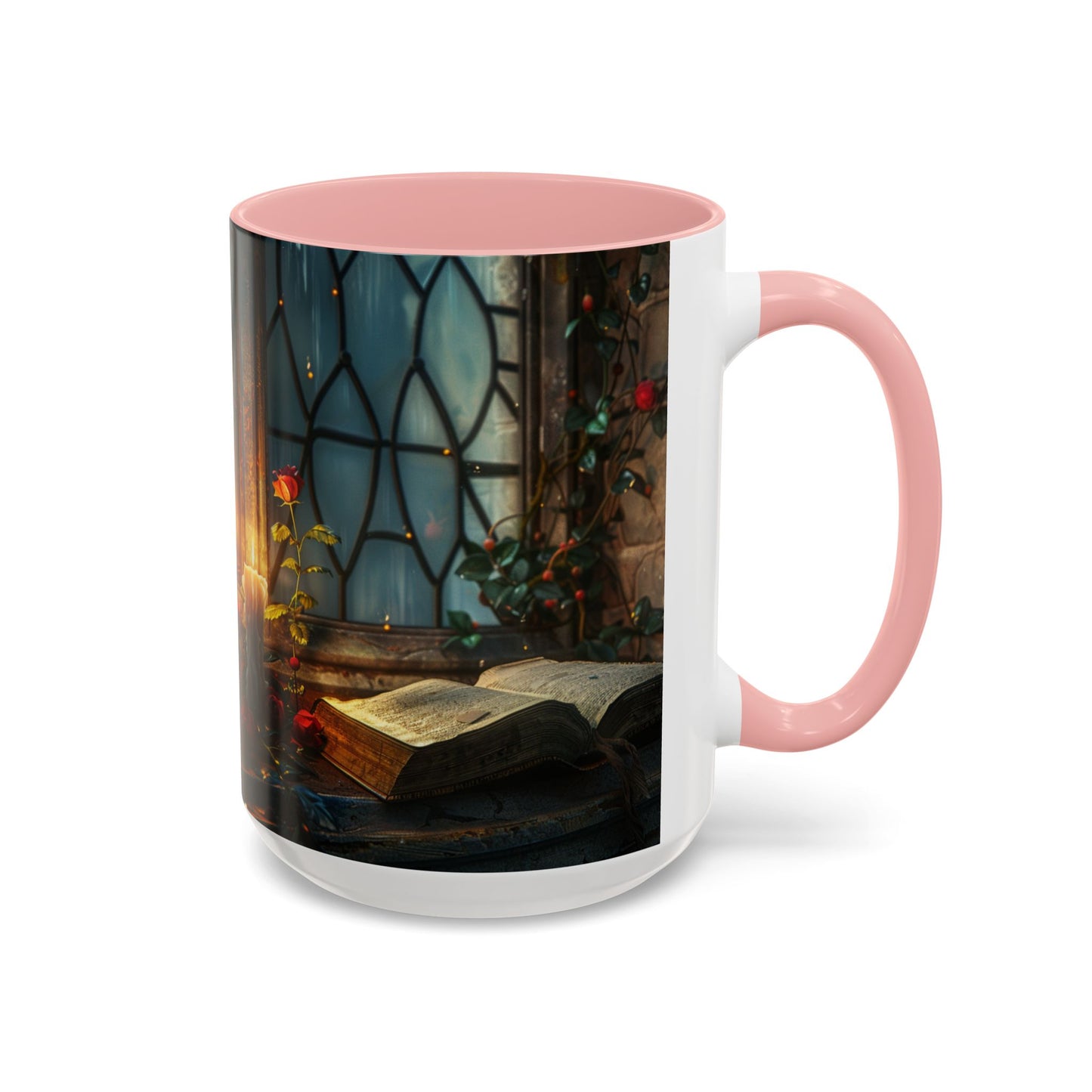 Candlelight Study Mug, Gothic Book and Roses Coffee Cup, Cozy Dark Academia Library Gift, Anniversary, Soft Atmosphere
