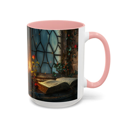 Candlelight Study Mug, Gothic Book and Roses Coffee Cup, Cozy Dark Academia Library Gift, Anniversary, Soft Atmosphere
