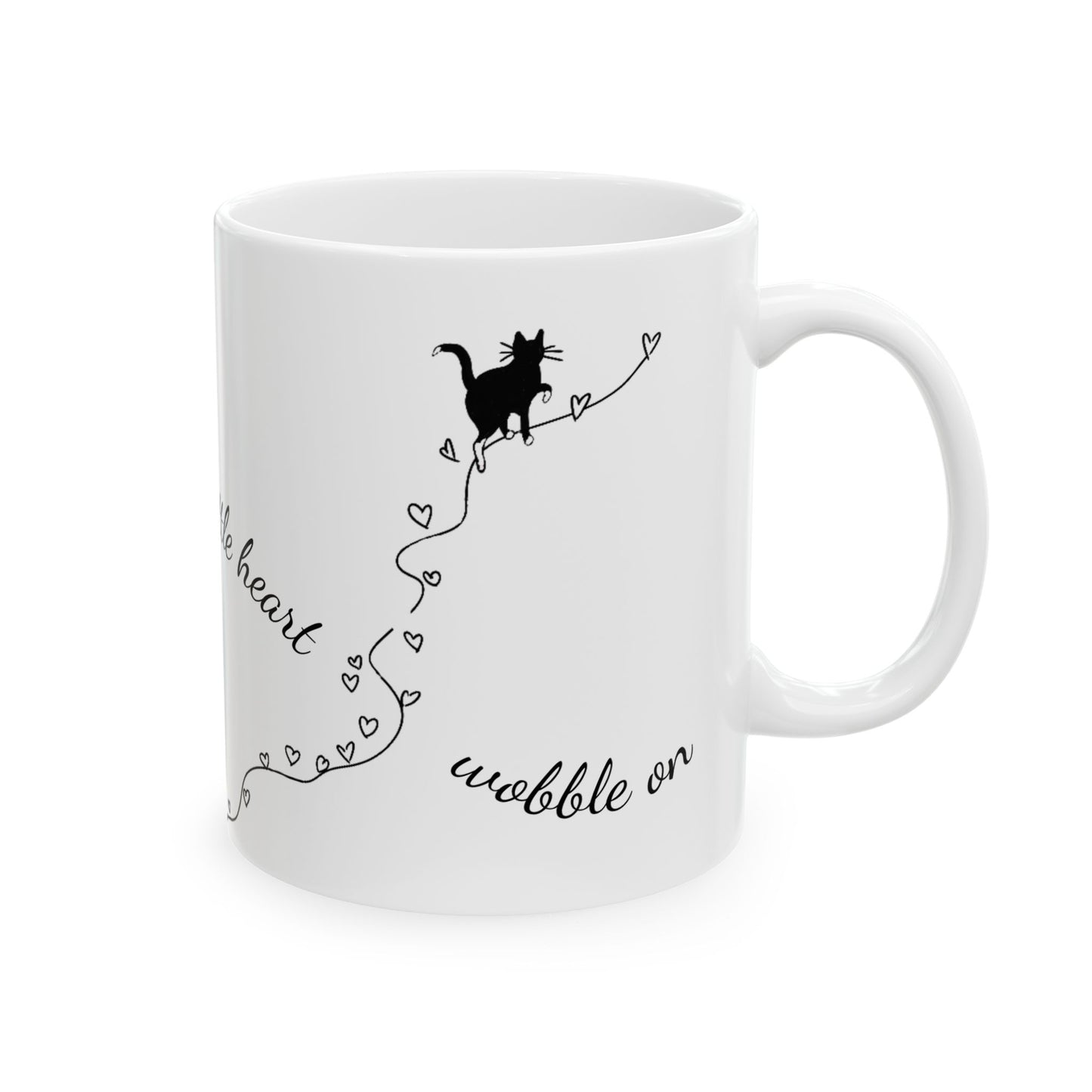Wobbly Cat Awareness Mug - Print of Hand-Drawn Line Art, Cerebellar Hypoplasia Support, Minimalist Kitten Coffee Cup