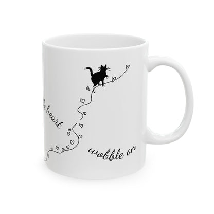 Wobbly Cat Awareness Mug - Print of Hand-Drawn Line Art, Cerebellar Hypoplasia Support, Minimalist Kitten Coffee Cup
