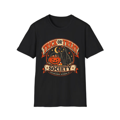 Trick or Treat Society Halloween Shirt, Vintage Black Cat T-Shirt, Retro Pumpkin Halloween Tee, Spooky Season Shirt