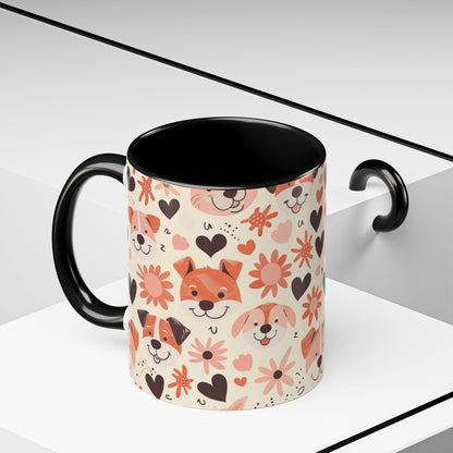 Sweet Puppy Mug, Peach and Cream Dog Lover Coffee Cup, Cute Floral Animal PatternDog Mom Gift