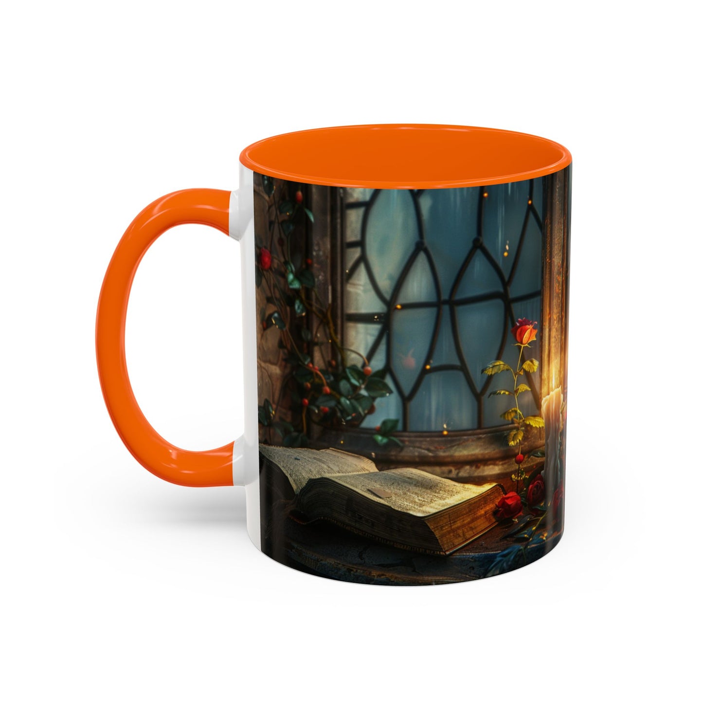 Candlelight Study Mug, Gothic Book and Roses Coffee Cup, Cozy Dark Academia Library Gift, Anniversary, Soft Atmosphere