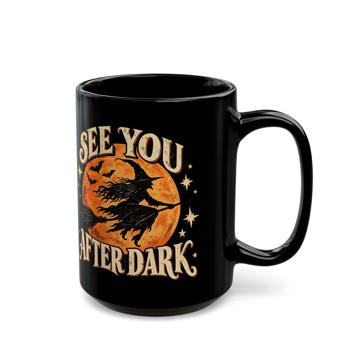 See You After Dark Halloween Mug, Vintage Witch Coffee Cup, Spooky Black Cat & Witch Mug, Retro Halloween Gift