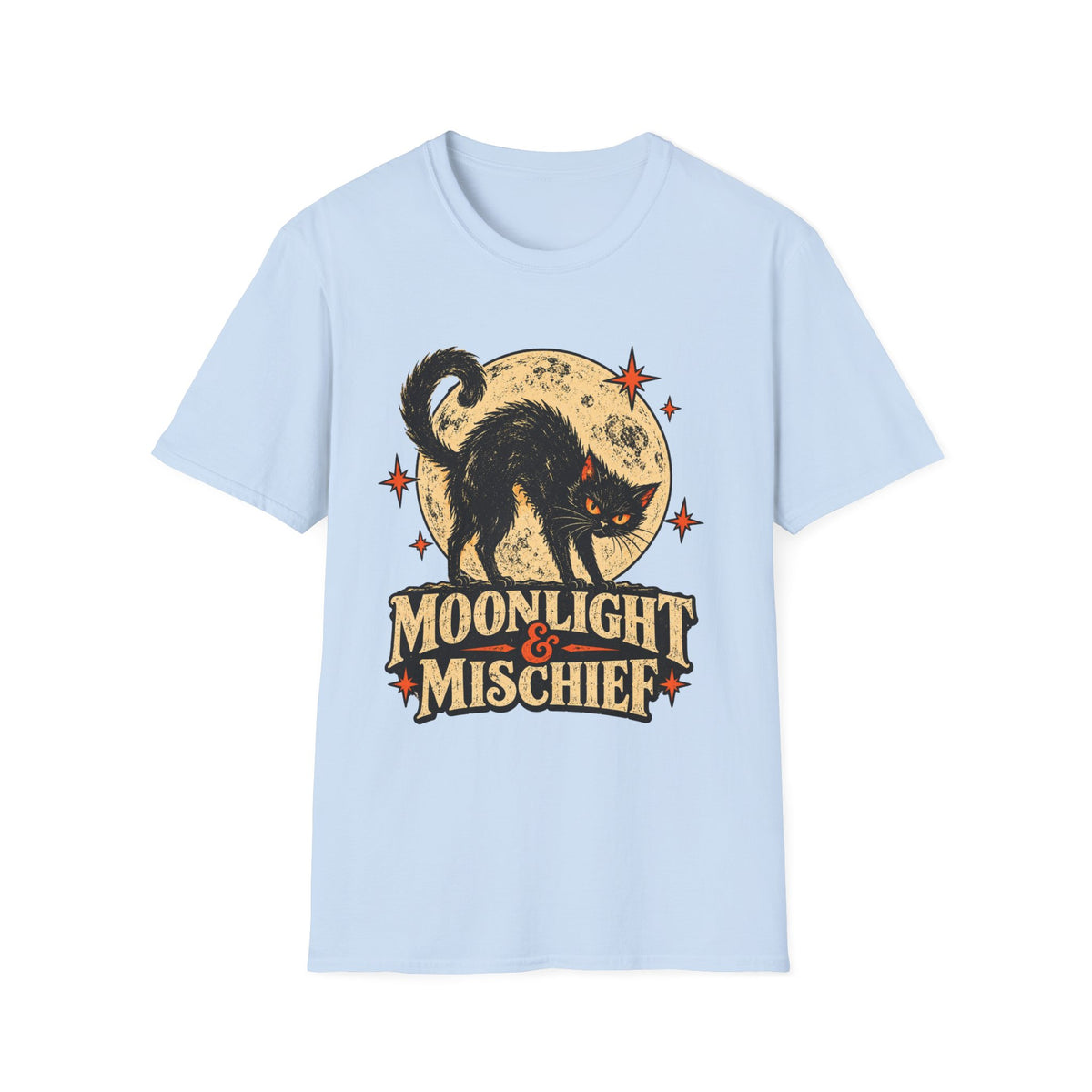 Moonlight & Mischief Black Cat Halloween Shirt, Vintage Halloween Cat Tee, Retro Spooky Moon T-Shirt, Gothic Cat Lover Gift