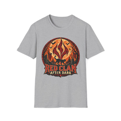 Red Clan After Dark Shirt, Black Cat Halloween Tee, Gothic Fantasy Shirt, Spooky Moon Graphic Tee, Dark Fantasy Halloween T-Shirt