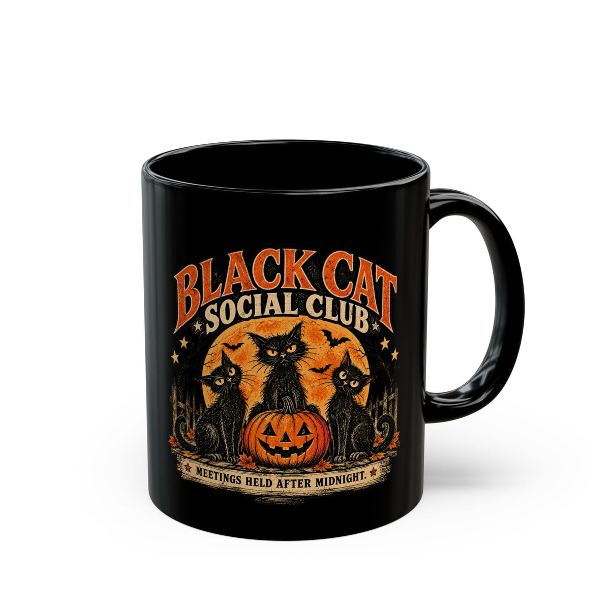 Black Cat Social Club Mug, Vintage Halloween Coffee Mug, Spooky Black Cat Gift, Retro Halloween Cat Mug