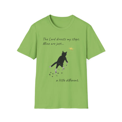 The Lord Directs My Steps Wobbly Cat Shirt | Christian Cat T-Shirt | Faith Based Cat Lover Tee | Original Hopper Artwork