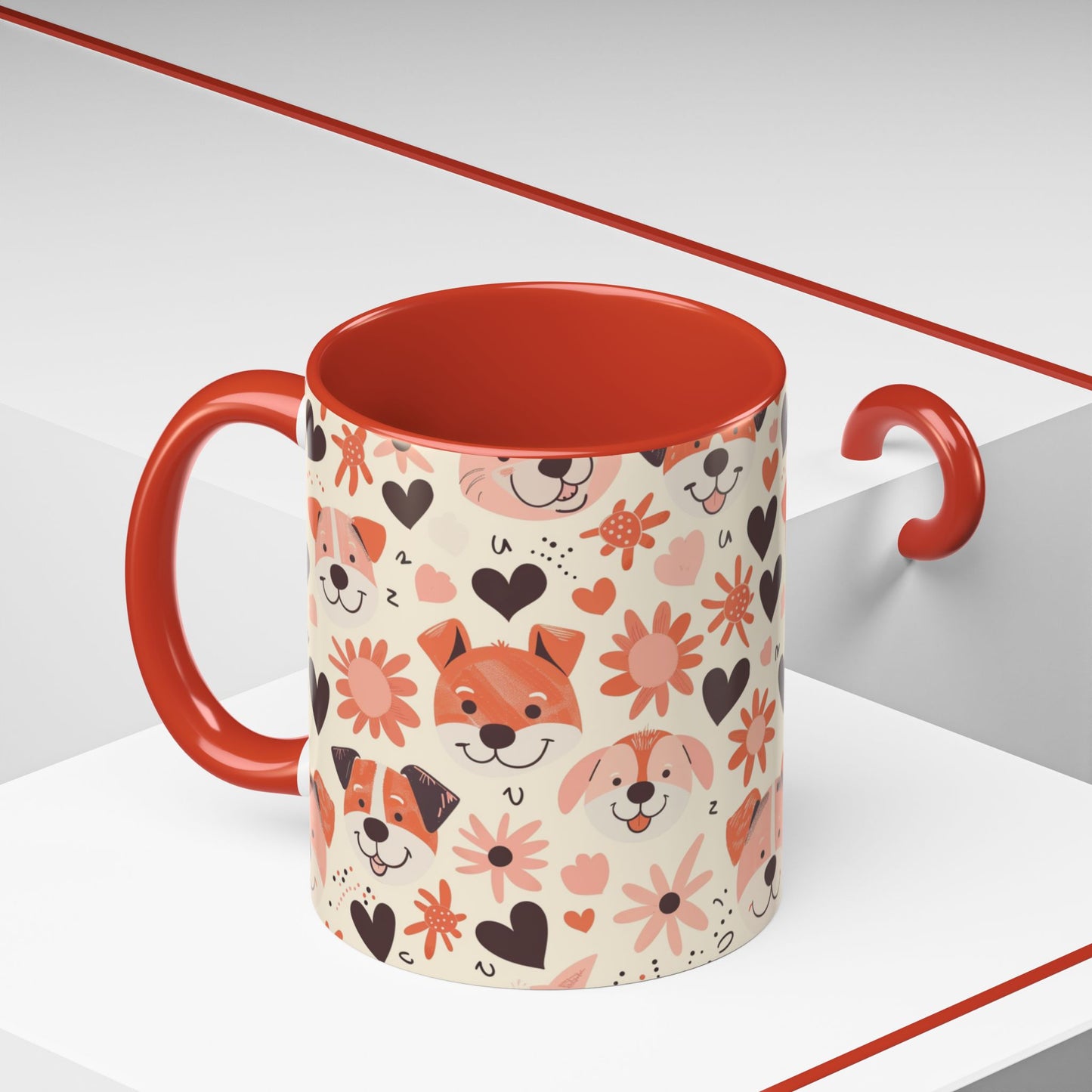 Sweet Puppy Mug, Peach and Cream Dog Lover Coffee Cup, Cute Floral Animal PatternDog Mom Gift