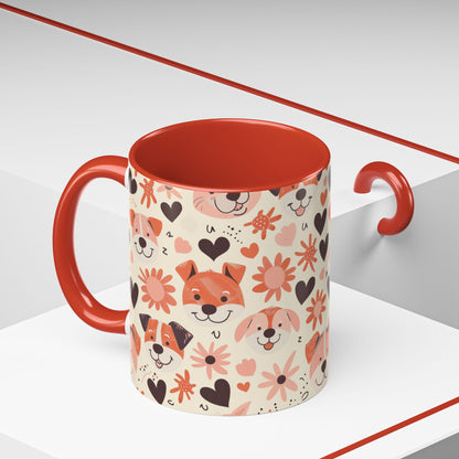 Sweet Puppy Mug, Peach and Cream Dog Lover Coffee Cup, Cute Floral Animal PatternDog Mom Gift