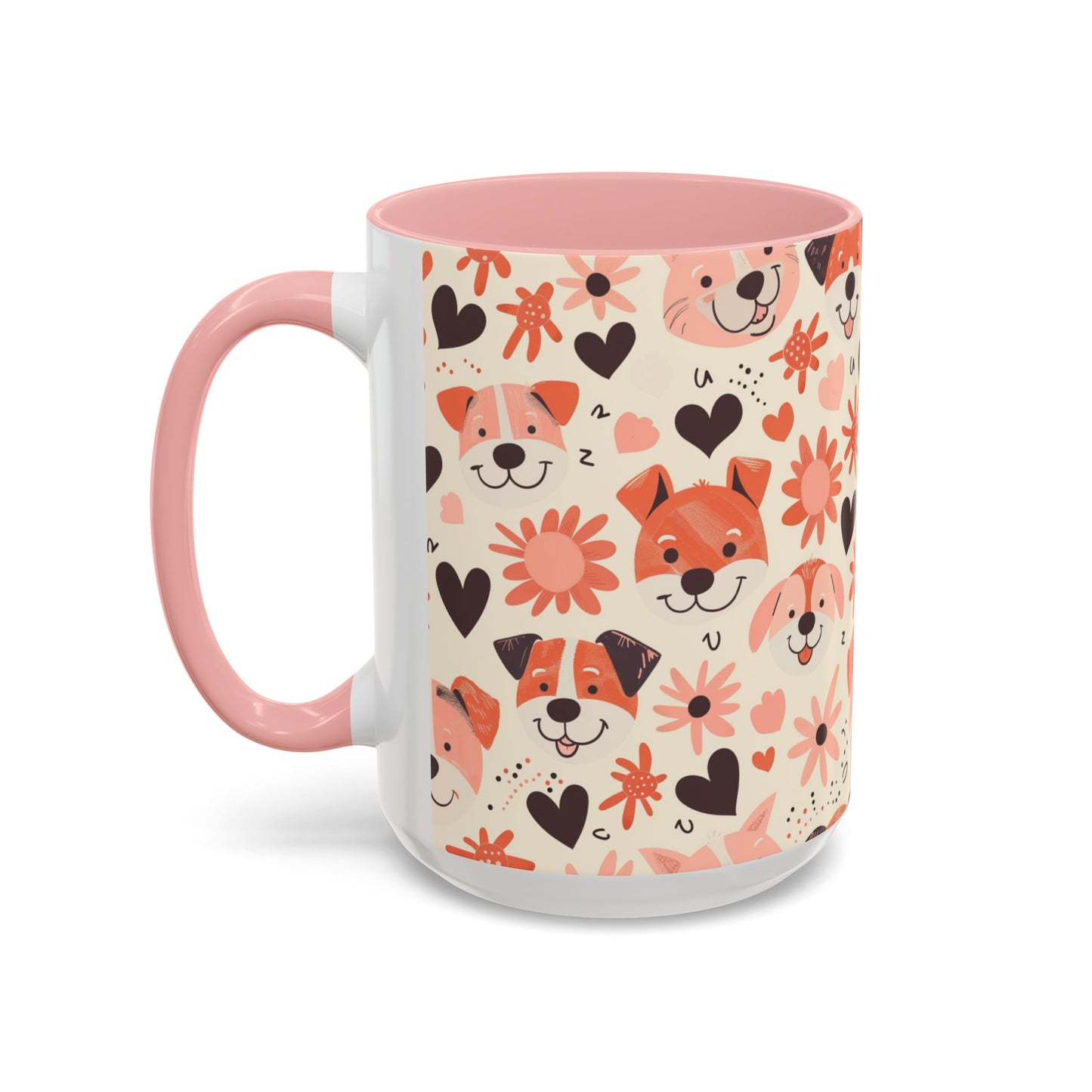Sweet Puppy Mug, Peach and Cream Dog Lover Coffee Cup, Cute Floral Animal PatternDog Mom Gift
