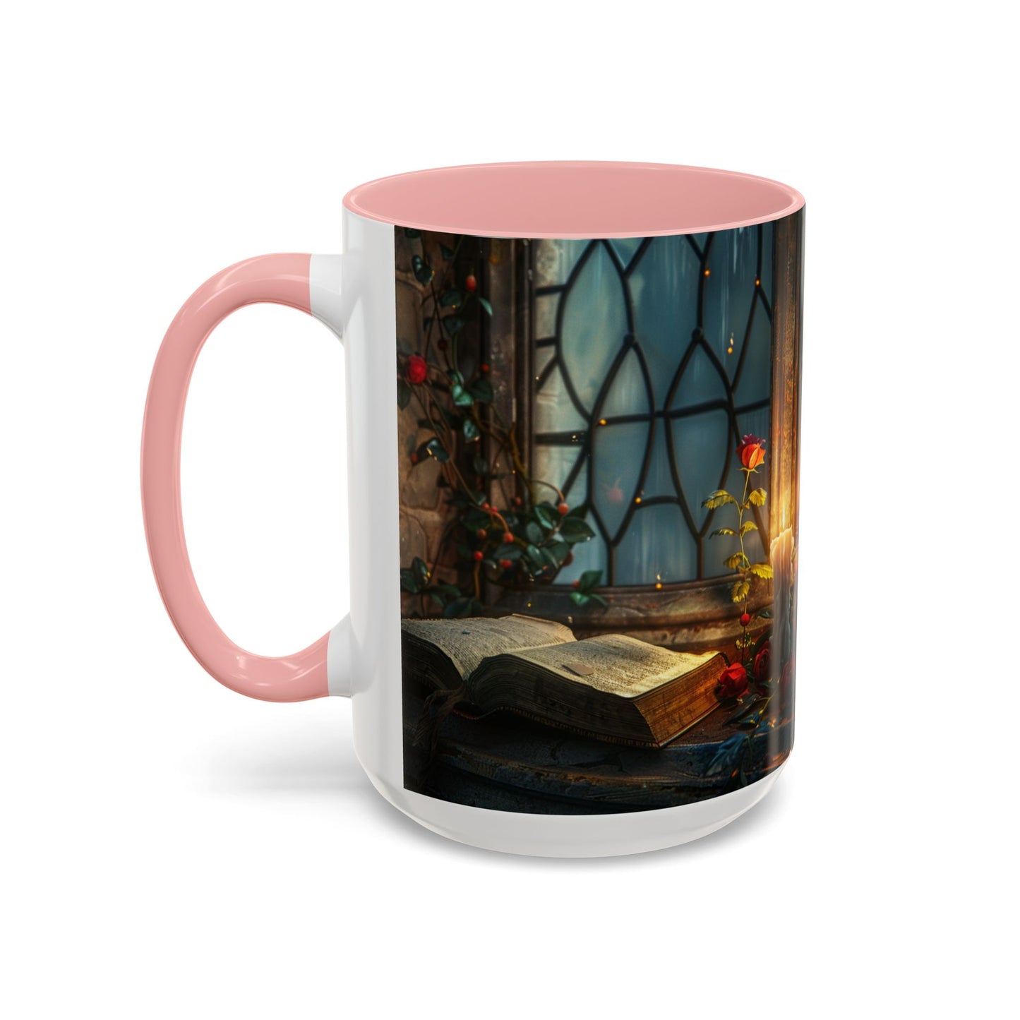 Candlelight Study Mug, Gothic Book and Roses Coffee Cup, Cozy Dark Academia Library Gift, Anniversary, Soft Atmosphere