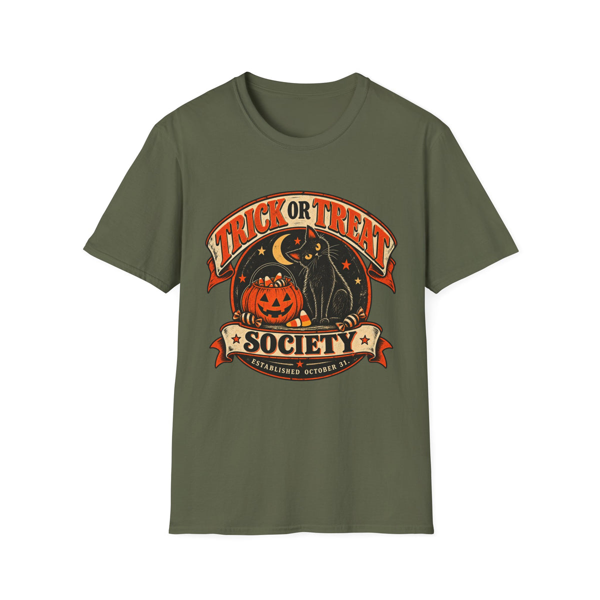 Trick or Treat Society Halloween Shirt, Vintage Black Cat T-Shirt, Retro Pumpkin Halloween Tee, Spooky Season Shirt