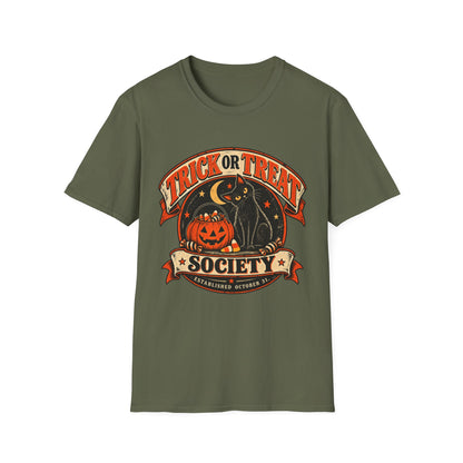 Trick or Treat Society Halloween Shirt, Vintage Black Cat T-Shirt, Retro Pumpkin Halloween Tee, Spooky Season Shirt