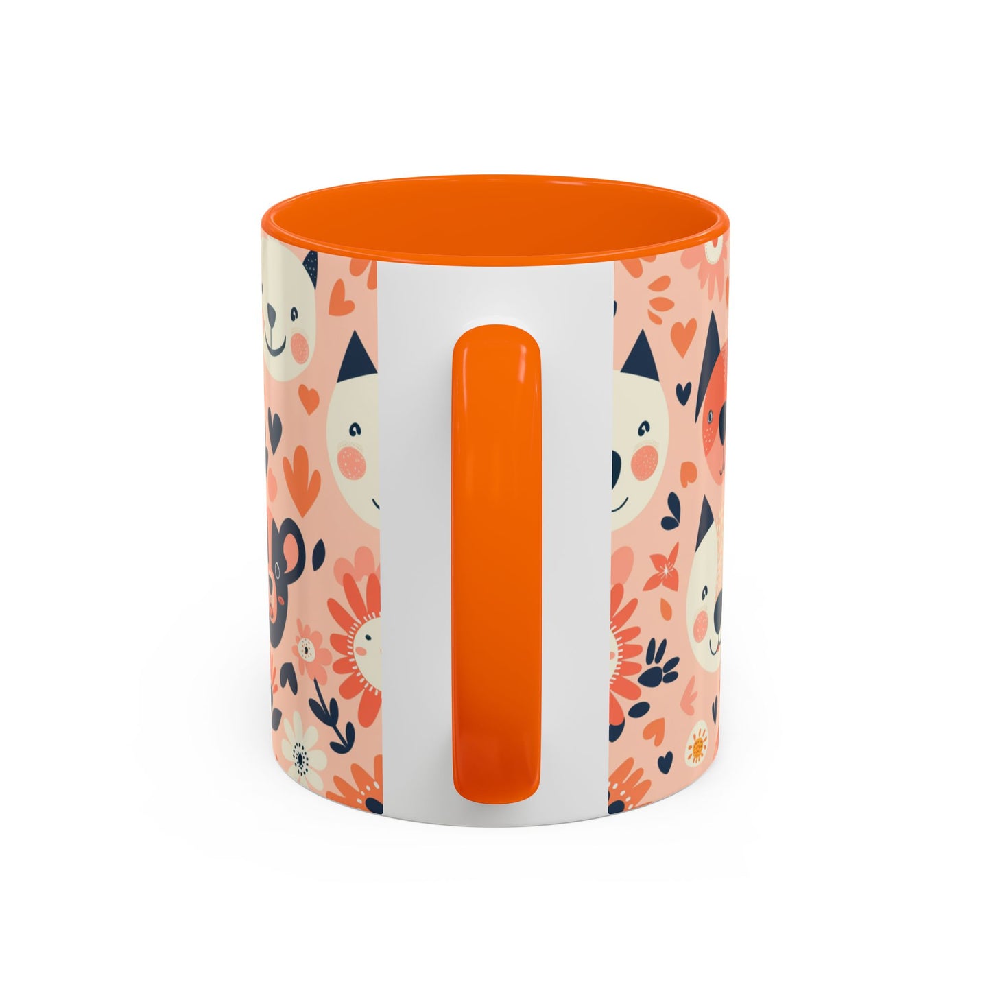 Whimsical Woodland Animals Mug, Cute Fox & Bear Coffee Cup, Peach and Navy Forest Friends Gift