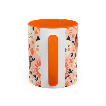 Whimsical Woodland Animals Mug, Cute Fox & Bear Coffee Cup, Peach and Navy Forest Friends Gift