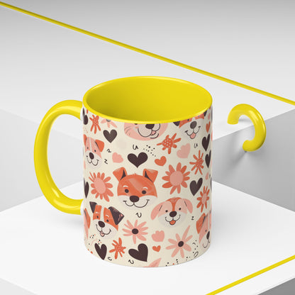 Sweet Puppy Mug, Peach and Cream Dog Lover Coffee Cup, Cute Floral Animal PatternDog Mom Gift