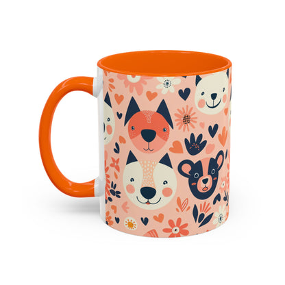 Whimsical Woodland Animals Mug, Cute Fox & Bear Coffee Cup, Peach and Navy Forest Friends Gift