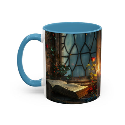 Candlelight Study Mug, Gothic Book and Roses Coffee Cup, Cozy Dark Academia Library Gift, Anniversary, Soft Atmosphere