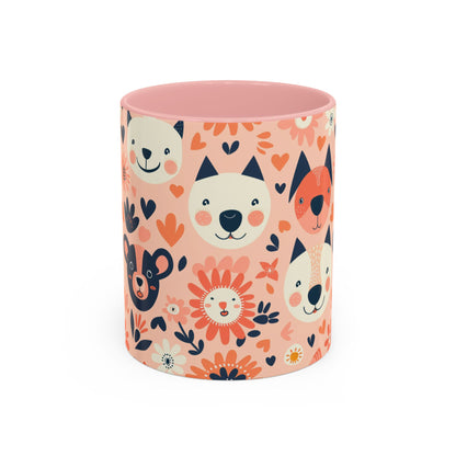 Whimsical Woodland Animals Mug, Cute Fox & Bear Coffee Cup, Peach and Navy Forest Friends Gift